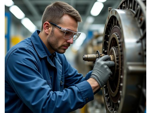 Techniker repariert ein komplexes Industriegetriebe