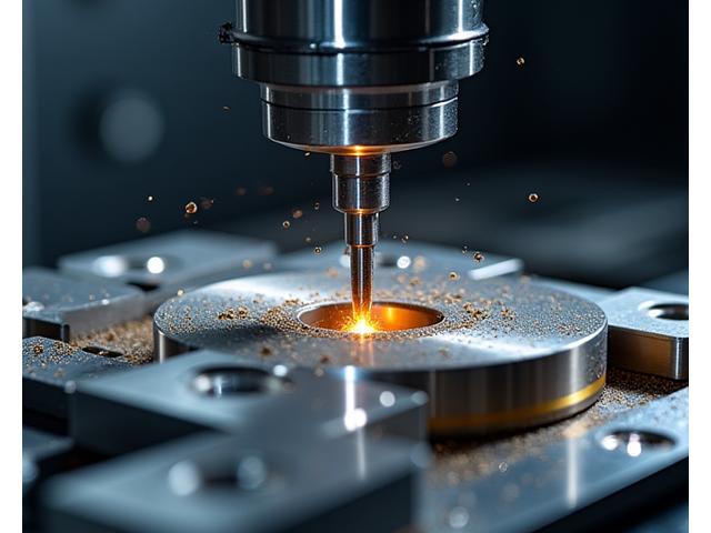 Nahaufnahme einer CNC-Maschine bei der Präzisionsbearbeitung eines Metallteils